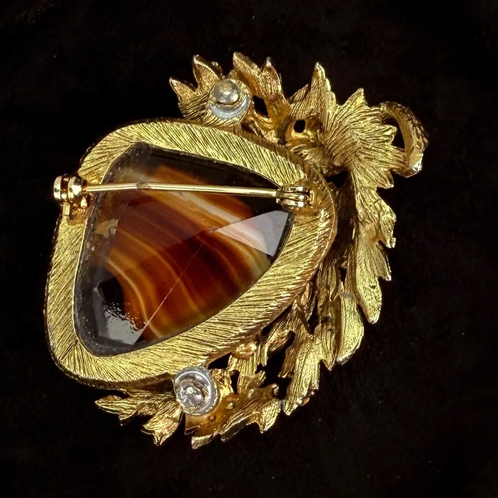 Gorgeous weighted Amber tone, aged, goldtone, weighted brooch pin